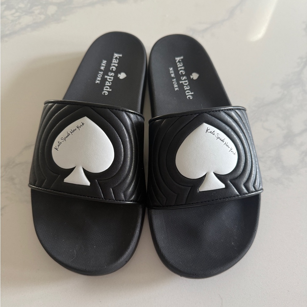 Kate Spade Black and White Sandals with Heart Design